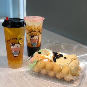 Freezing Milk rolling ice cream &boba tea